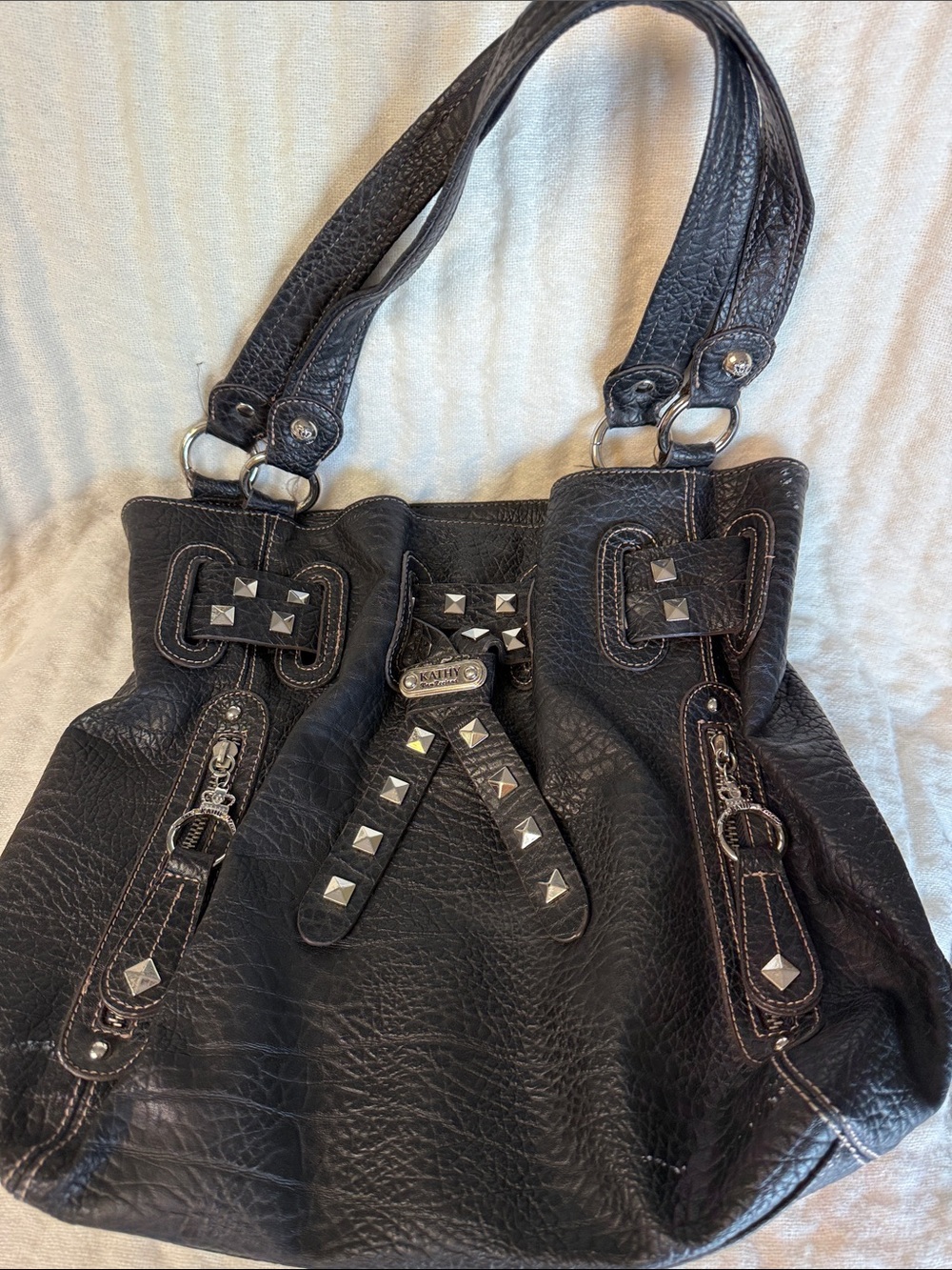 Kathy Van Zeeland Black Studded Shoulder Bag